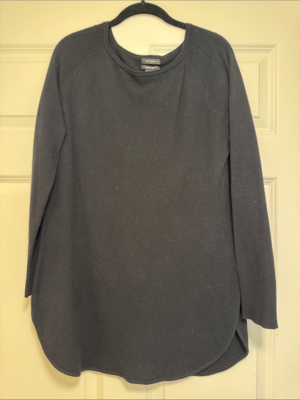 Black Long Sleeve Crewneck Cashmere Blend Halogen Sweater